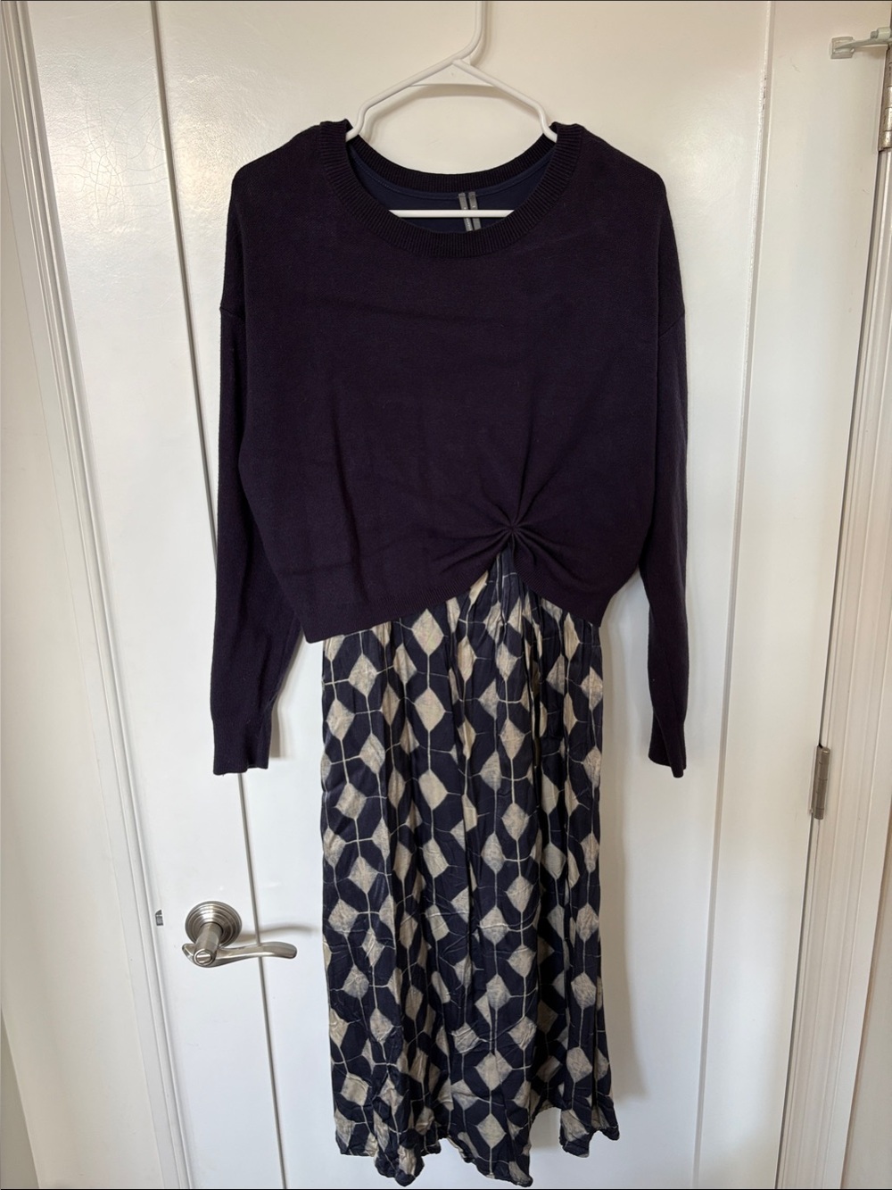 Anthropologie Navy Knot-Front Sweater Two Piece Maxi Dress
